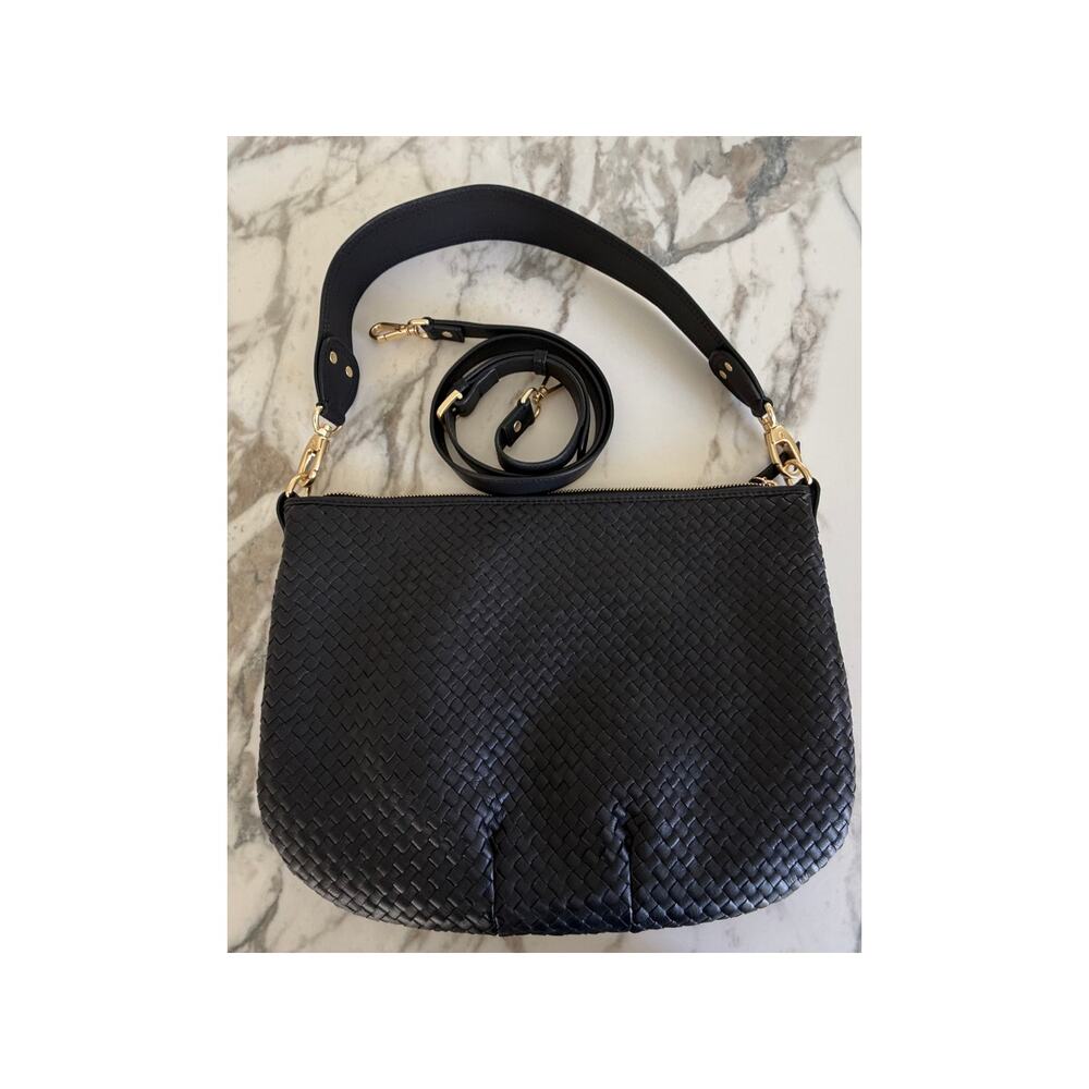 Quince NEW Italian Leather Convertible Crescent Handwoven Black Shoulder Bag - Picture 6 of 8
